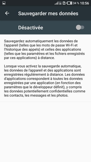 Activer le Sauvegarder mes données