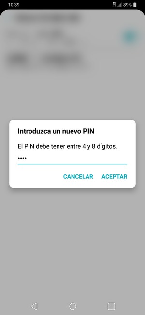 Introduzca su Nuevo PIN de tarjeta SIM y seleccione ACEPTAR