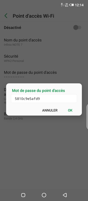 Saisissez un mot de passe de hotspot Wi-Fi d'au moins 8 caractères et sélectionnez OK