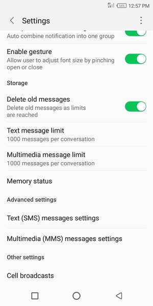 Scroll to and select Text (SMS) messages settings