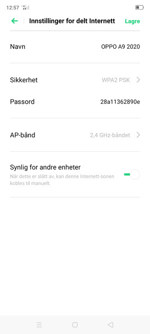 Skriv inn et Wi-Fi hotspot-passord på minst 8 tegn og velg Lagre