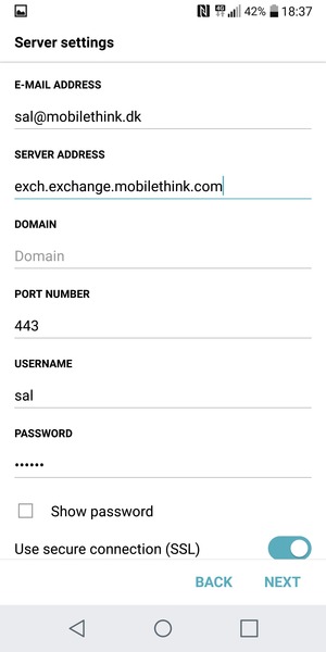 Enter Exchange server address and USERNAME. Select NEXT