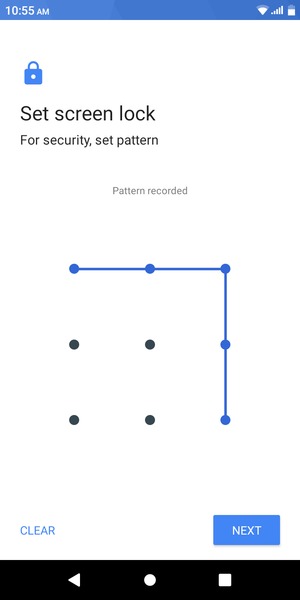 Draw an unlock pattern and select NEXT