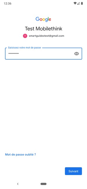 Saisissez votre mot de passe et sélectionnez Suivant