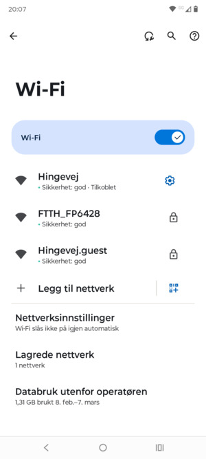 Du er nå koblet til Wi-Fi-nettverket