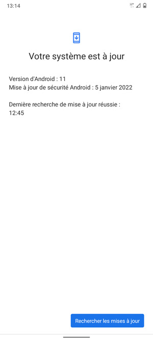 Si votre téléphone est à jour, vous verrez l'écran suivant