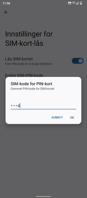 Skriv inn en Gammel PIN-kode for SIM-kort og velg OK