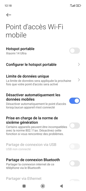 Sélectionnez Configurer le hotspot portable