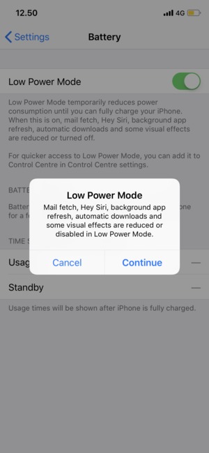Select Low Power Mode and select Continue