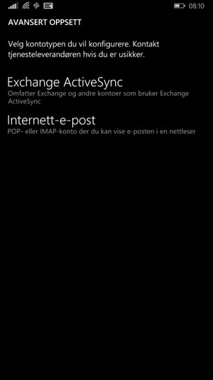 Velg Exchange ActiveSync