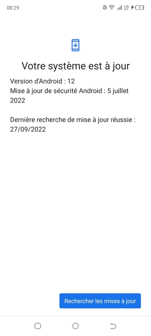 Si votre téléphone est à jour, vous verrez l'écran suivant