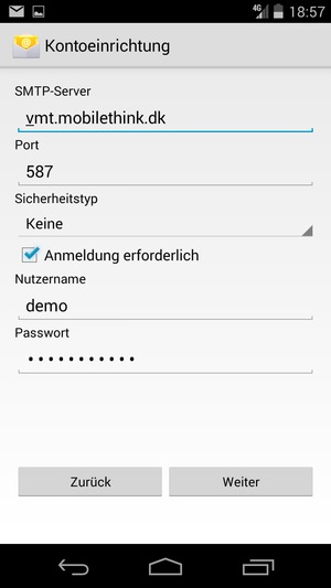 Geben Sie die Server-Adresse für ausgehende Post ein