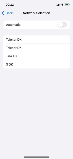 Select a network operator from the list