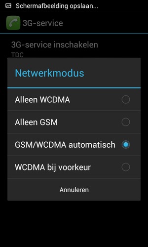 Selecteer Alleen GSM om 2G in te schakelen en GSM/WCDMA automatisch om 3G in te schakelen