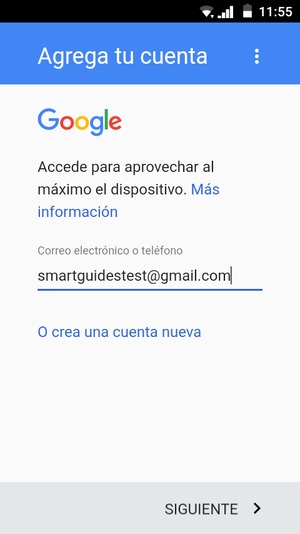 Introduzca su dirección de Gmail y seleccione SIGUIENTE
