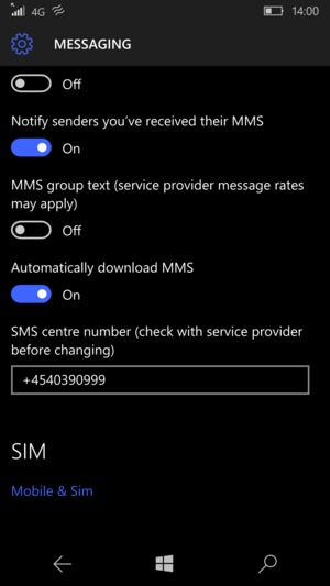 Scroll to and select SMS centre number