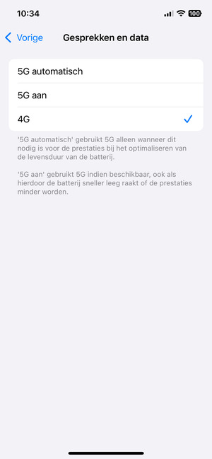 Om 4G in te schakelen, selecteer 4G