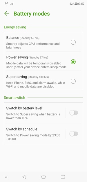 To enable Super power saving mode, select Super saving