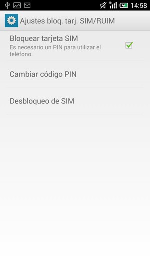Marque la casilla de verificación Bloquear tarjeta SIM y seleccione Cambiar código PIN