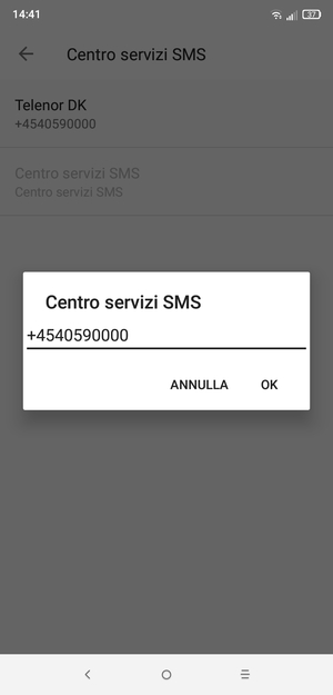 Inserisci il numero di Centro servizi SMS e seleziona OK