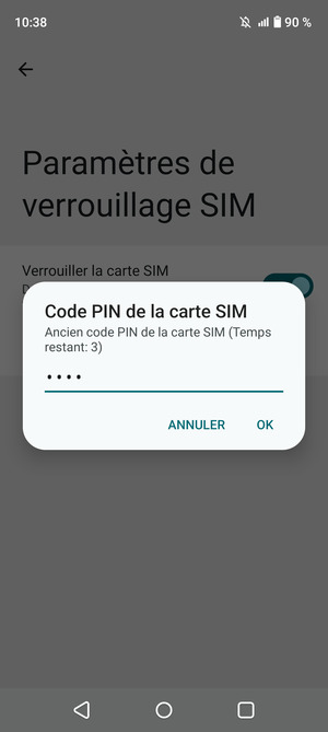 Saisissez Ancien code PIN de la carte SIM et sélectionnez OK