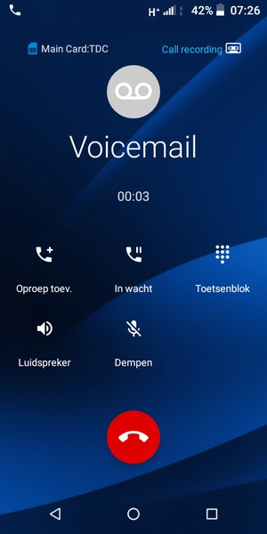 Als uw voicemail belt zoals op in dit scherm, is uw telefoon correct geïnstalleerd.