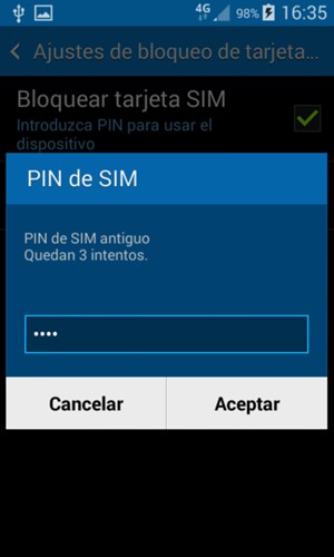 Introduzca su PIN de SIM antiguo y seleccione Aceptar