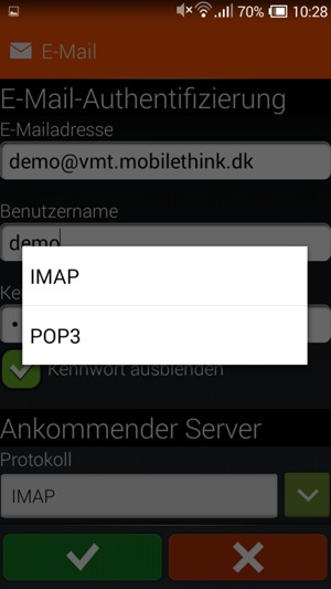 Wählen Sie IMAP oder POP3