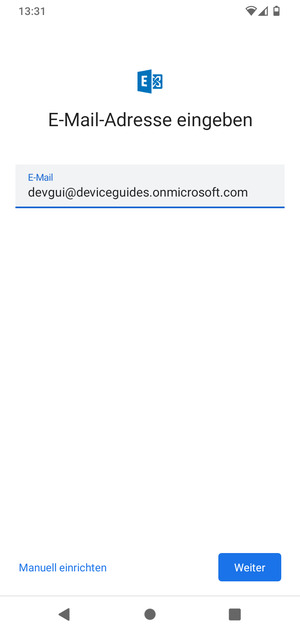 Geben Sie Ihre E-Mail-Adresse ein und wählen Sie Manuell einrichten