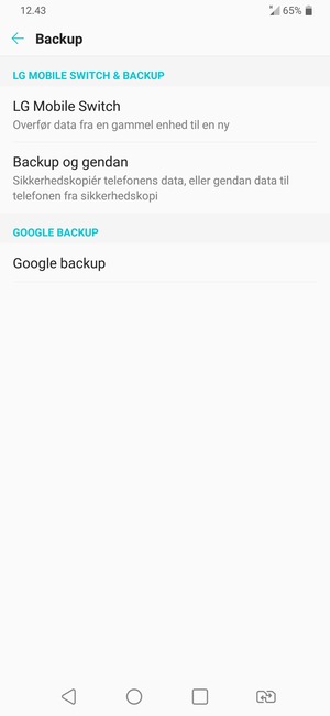 Vælg Google backup