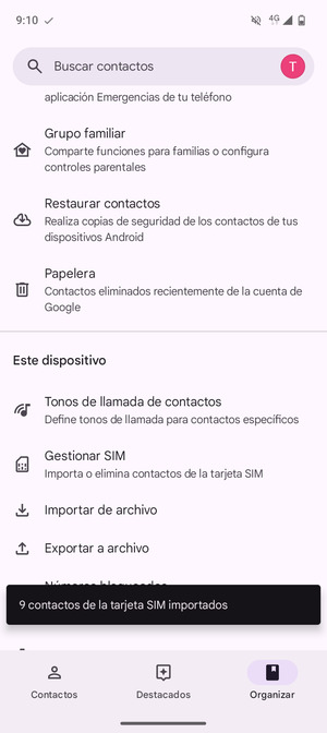 Sus contactos se guardarán en su cuenta de Google y se guardarán en su teléfono la próxima vez que Google sea sincronizado.