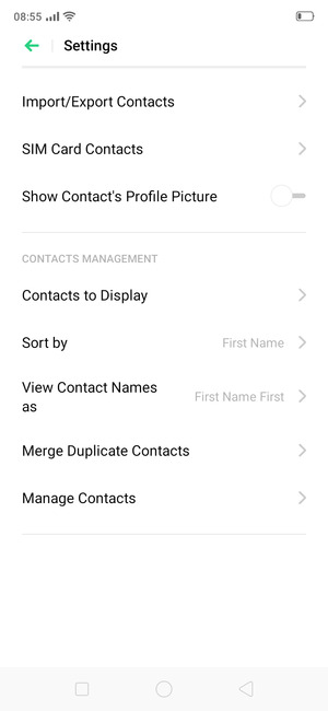 Select SIM Card Contacts
