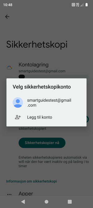 Velg sikkerhetskopi-kontoen din