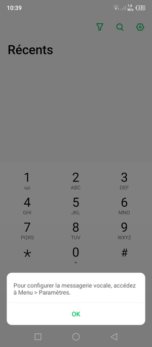 Si votre messagerie vocale n'est pas configurée, sélectionnez OK