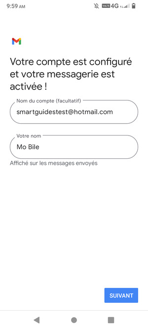 Donnez un nom à votre compte et saisissez votre nom. Sélectionnez SUIVANT