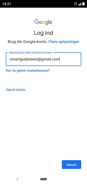 Indtast din Gmail adresse og vælg Næste