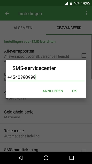 Voer het SMS-servicecenter nummer in en selecteer OK
