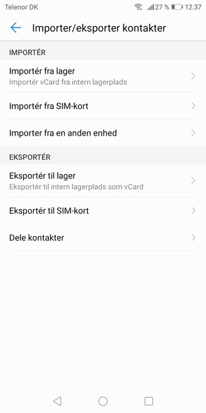 Vælg Importér fra SIM-kort