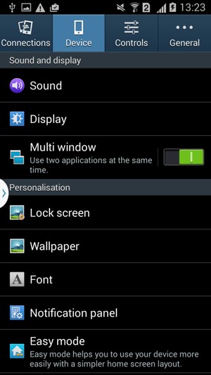 To activate your screen lock, go to the Device menu and select Lock screen