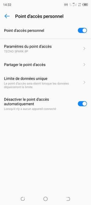 Votre téléphone est maintenant configuré pour être utilisé comme modem