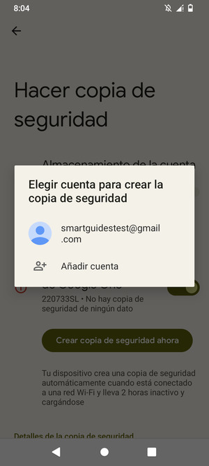 Seleccione su cuenta de copia de seguridad