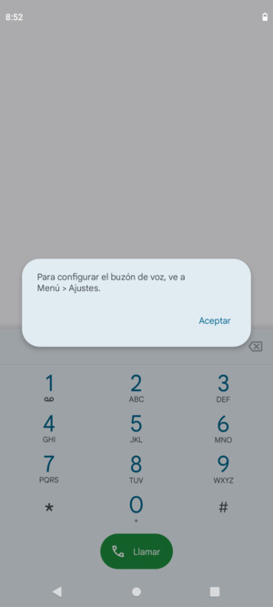 Si el correo de voz no está configurado, seleccione Aceptar