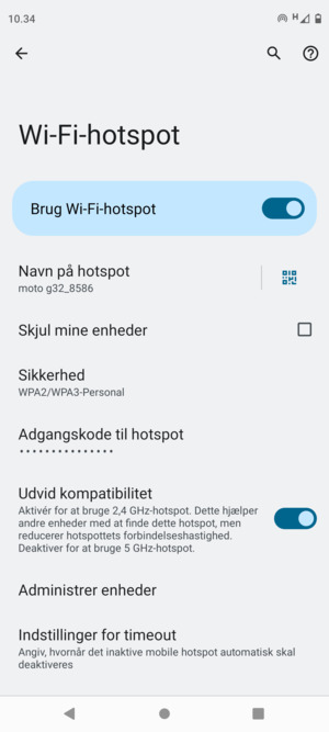 Din telefon er nu sat op til brug som modem