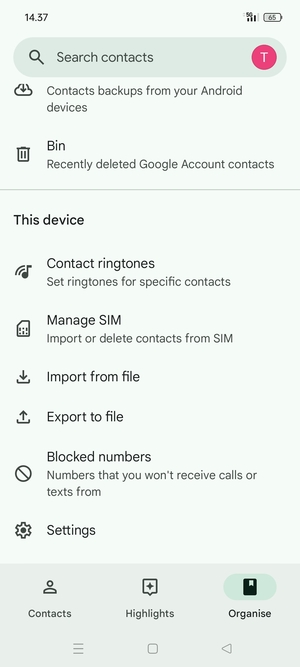 Scroll to and select Manage SIM