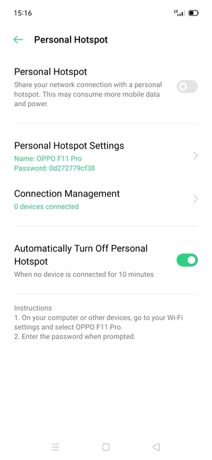 Select Personal Hotspot Settings