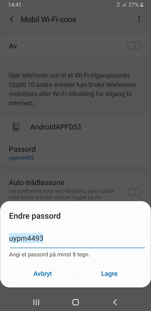 Skriv inn et passord på minst 8 tegn og velg Lagre