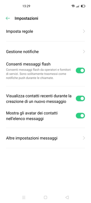 Seleziona Altre impostazioni messaggi