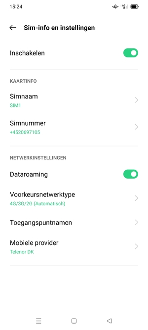 Schakel Dataroaming in of uit