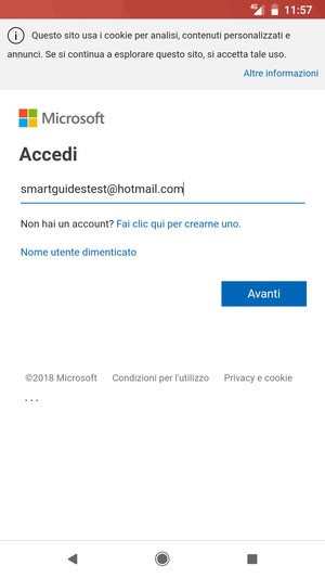 Inserisci il tuo indirizzo email e seleziona Avanti