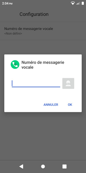 Saisissez le Número de messagerie vocale et sélectionnez OK